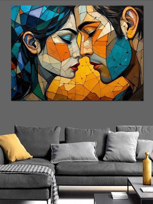 Soyut Öpüşen Yüzler Kompozisyonu Dekoratif Kanvas - Mdf Ahşap Tablo