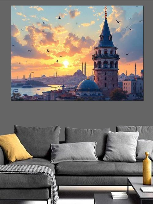 Galata Kulesi Gün Batımı Dekoratif Kanvas - Mdf Ahşap Tablo