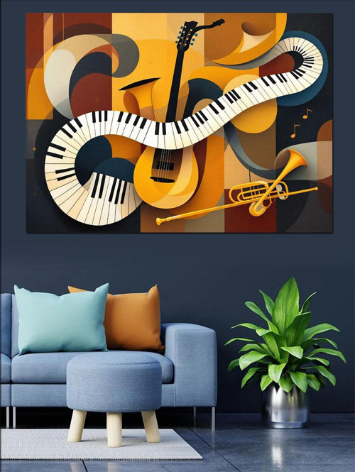 Soyut Müzik Enstrüman Tasarımı Dekoratif Kanvas - Mdf Ahşap Tablo