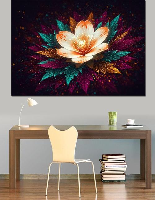 Işıltılı Koyu Lotus Çiçeği Dekoratif Kanvas - Mdf Ahşap Tablo