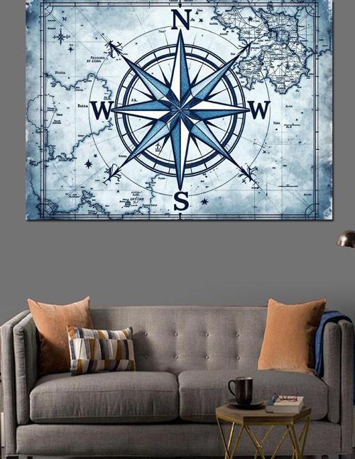 Pusula Çizimi Harita Dekoratif Kanvas - Mdf Ahşap Tablo