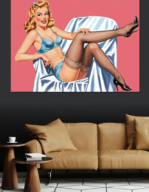 Retro Pin-Up Kız Dekoratif Kanvas - Mdf Ahşap Tablo