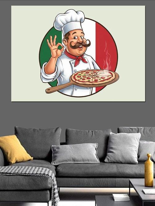 İtalyan Şef Pizzayla Dekoratif Kanvas - Mdf Ahşap Tablo