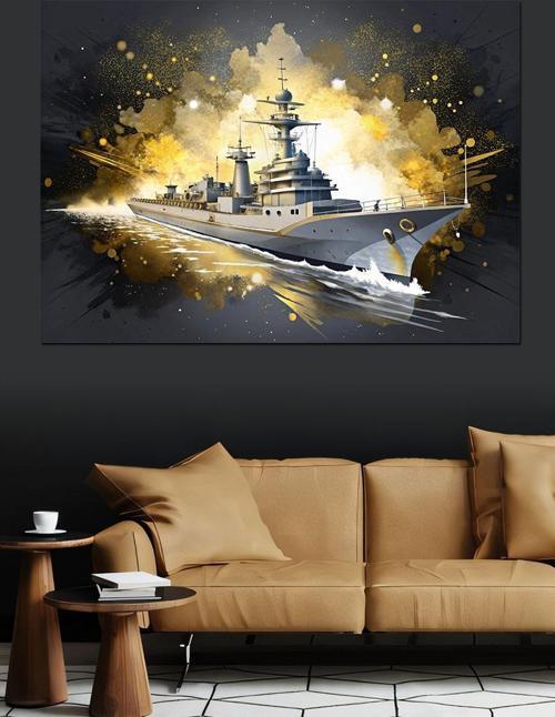 Deniz Savaş Gemisi Dekoratif Kanvas - Mdf Ahşap Tablo
