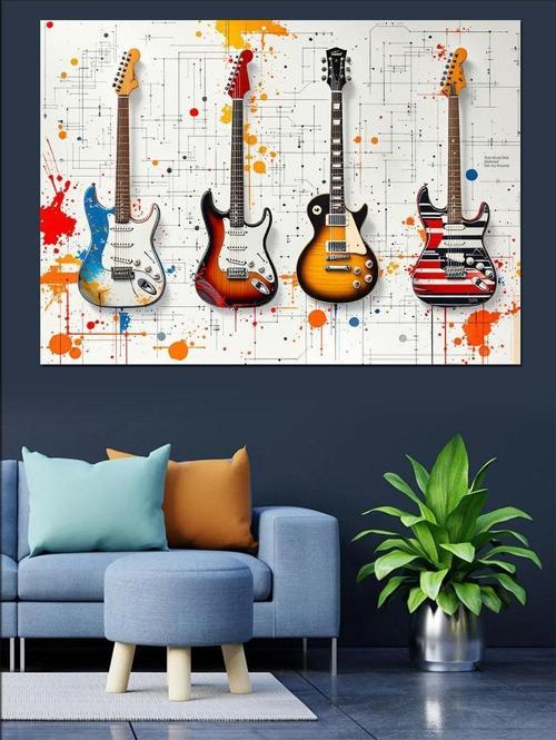 Renkli Gitar Koleksiyonu Dekoratif Kanvas - Mdf Ahşap Tablo