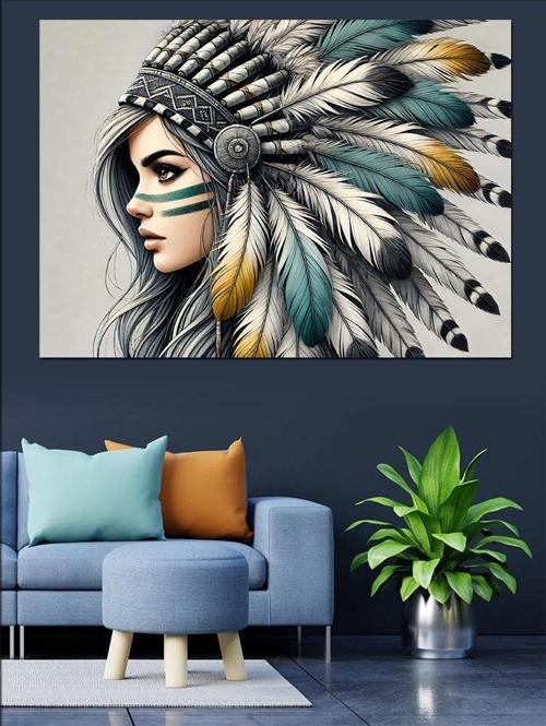 Tüylü Savaşçı Kızılderili Kadın Dekoratif Kanvas - Mdf Ahşap Tablo