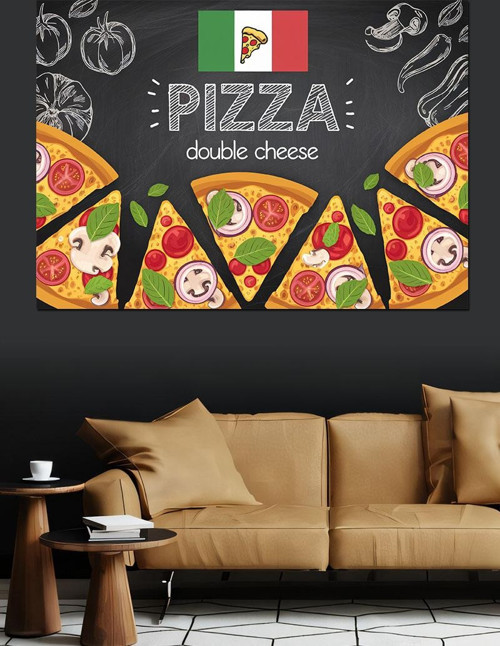 Pizza Menü Reklam Görseli Dekoratif Kanvas - Mdf Ahşap Tablo