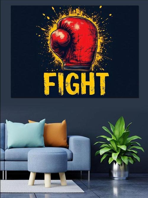 Boks Eldiveni Ve Fight Yazısı Dekoratif Kanvas - Mdf Ahşap Tablo