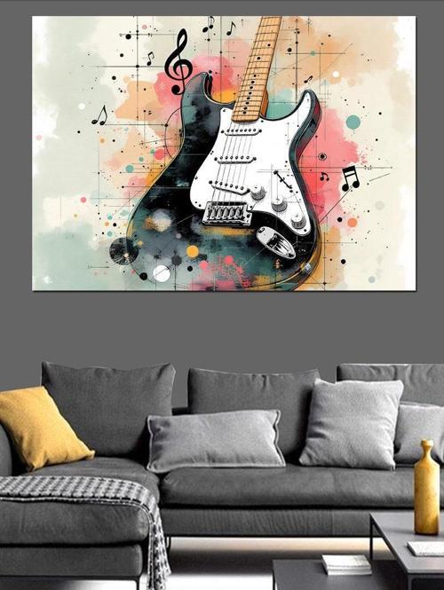 Siyah Beyaz Gitar Sıçraması Dekoratif Kanvas - Mdf Ahşap Tablo