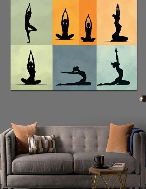 Yoga Pozları Silüet Dekoratif Kanvas - Mdf Ahşap Tablo