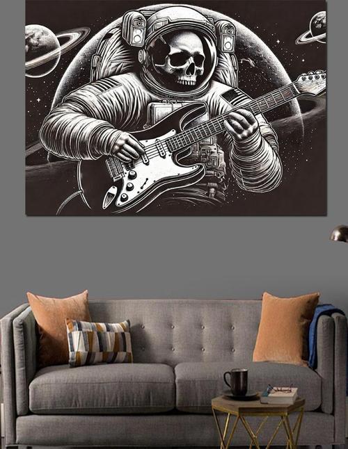 Gitar Çalan Astronot Dekoratif Kanvas - Mdf Ahşap Tablo
