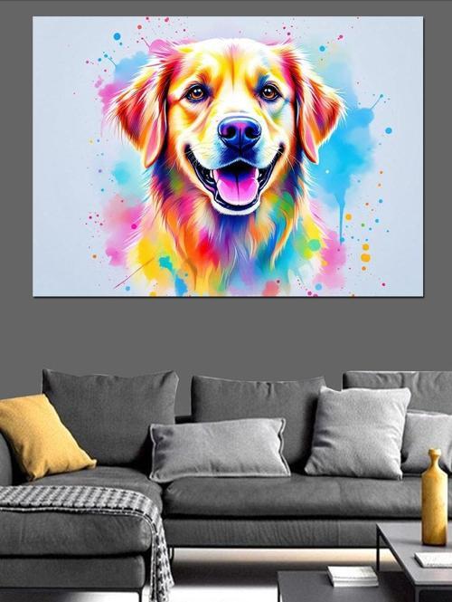 Renk Patlayan Neşeli Köpek Dekoratif Kanvas - Mdf Ahşap Tablo