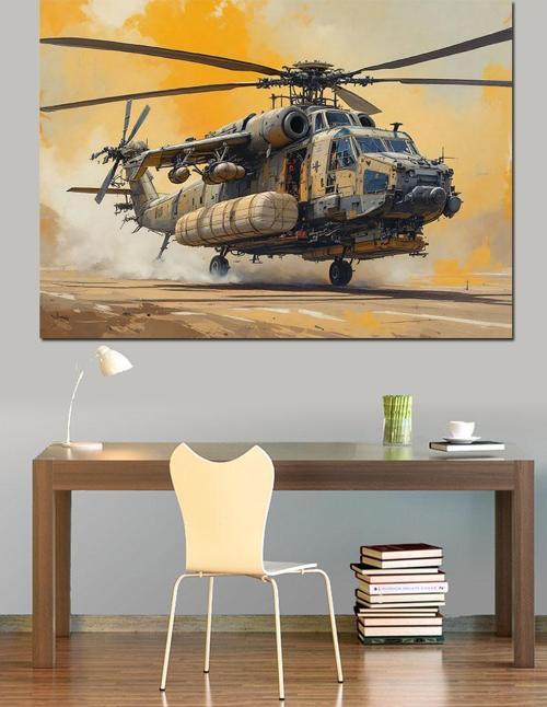 Askeri Helikopter Uçuşta Dekoratif Kanvas - Mdf Ahşap Tablo