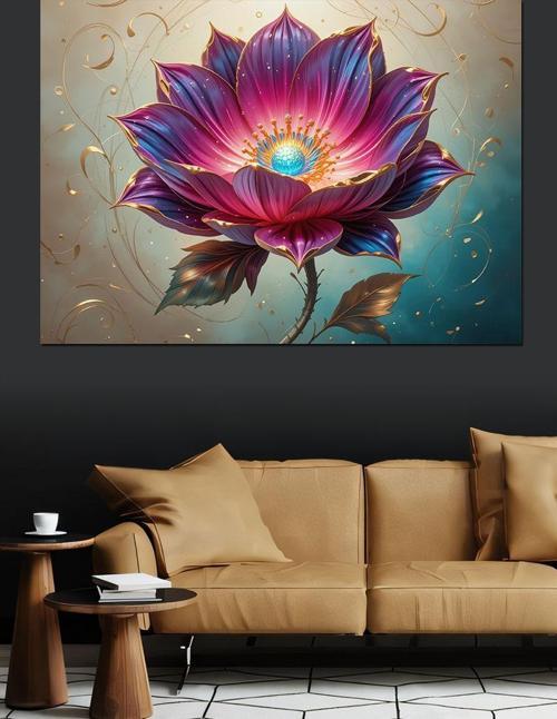 Pembe Işıltılı Lotus Çiçeği Dekoratif Kanvas - Mdf Ahşap Tablo