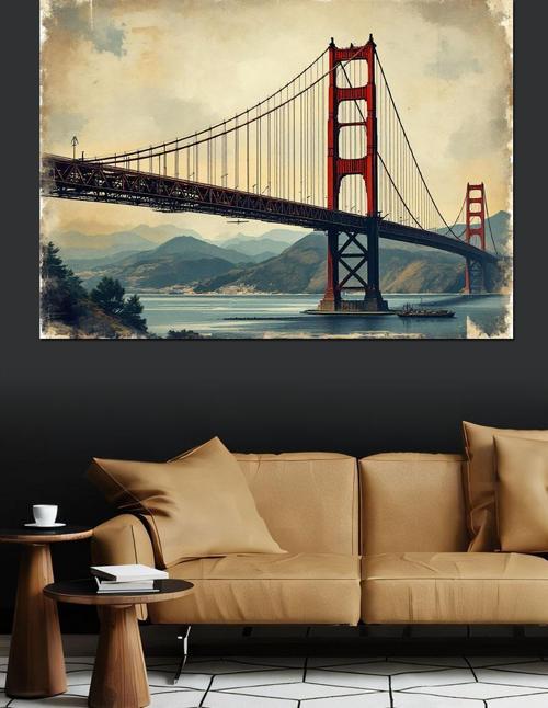 Sisli Golden Gate Köprüsü Dekoratif Kanvas - Mdf Ahşap Tablo