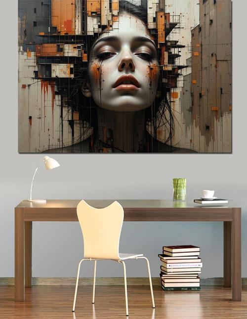 Dramatik Yüzlü Kadın Portresi Dekoratif Kanvas - Mdf Ahşap Tablo