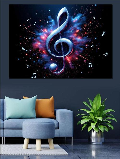 Kozmik Müzik Nota Sembolü Dekoratif Kanvas - Mdf Ahşap Tablo