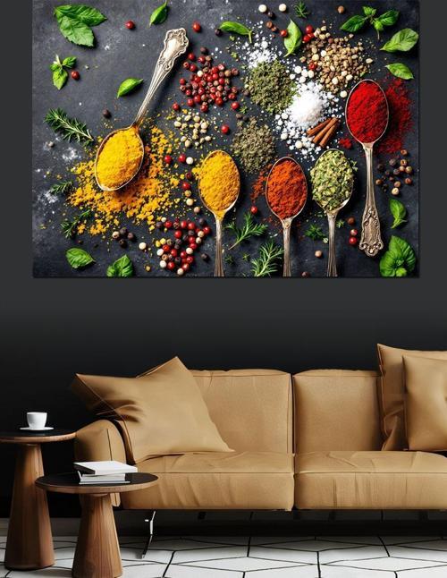 Renkli Baharat Kaşık Düzeni Dekoratif Kanvas - Mdf Ahşap Tablo