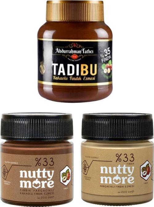 Abdurrahman Tatlıcı Tadıbu 330 gr & Nutty More %33 Fındık Parçacıklı Fındık Ezmesi ve Kakaolu Fındık Ezmesi 200 gr x 2 A
