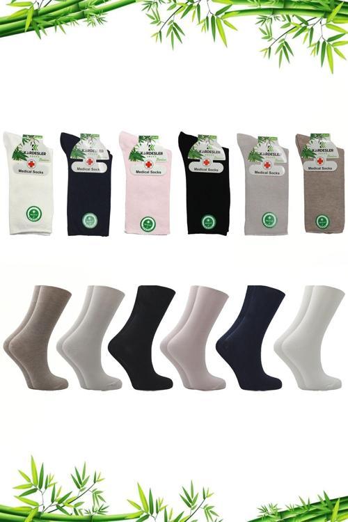 Bambu Kadın Çok Renkli Soket Diyabetik Şeker Çorabı Sıkmayan Çorap 6'lı Paket