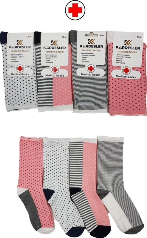 Kadın Çok Renkli Soket Diyabetik Şeker Çorabı Pamuklu Sıkmayan Çorap 4'lu Paket
