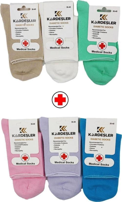 Kadın Çok Renkli Yarım Konç Diyabetik Şeker Çorabı Pamuklu Sıkmayan Çorap 6'lı Paket