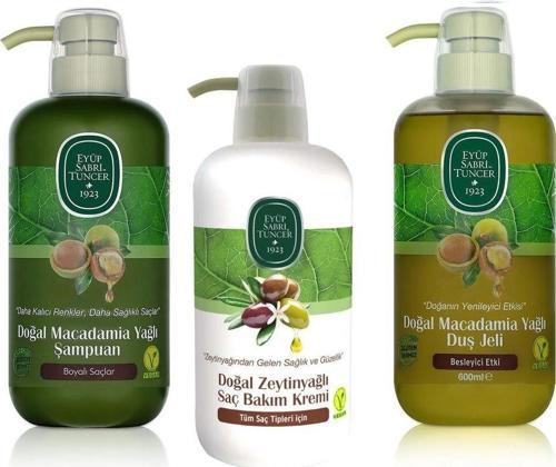 Macadamia Şampuan, Duş Jeli ve Zeytinyağlı Saç Bakım Kremi 600 ML
