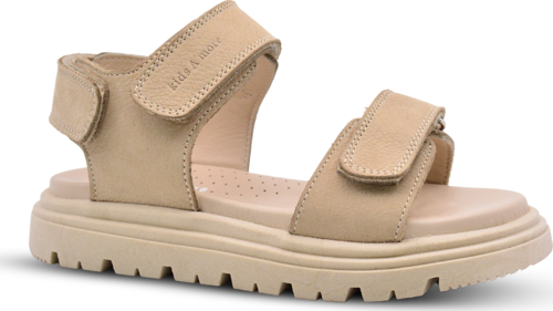 Santos Çift Cırtlı Hakiki Deri Unisex Çocuk Sandalet Bej Rengi