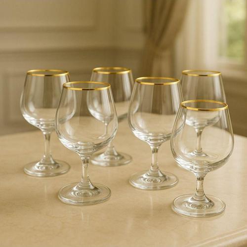 Kristal Kısa Ayaklı Bardak Altın Yaldızlı Kahve Yanı Su Bardağı 250 ml 6 Adet
