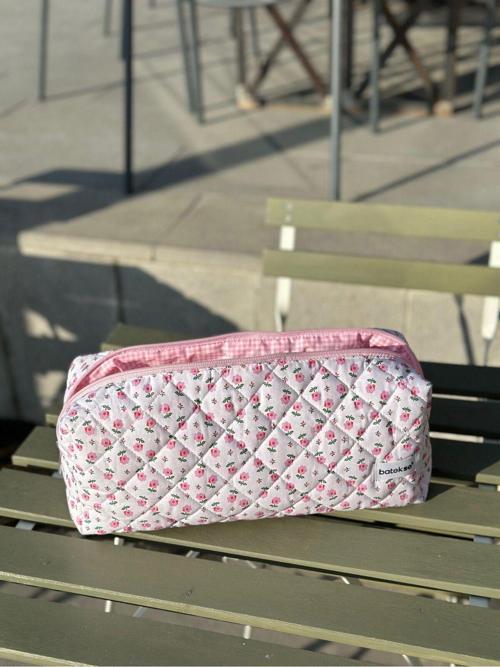 Minik Pembe Çiçek Desenli Saç Şekillendiricileri İçin Seyahat Çantası - Xl Boy