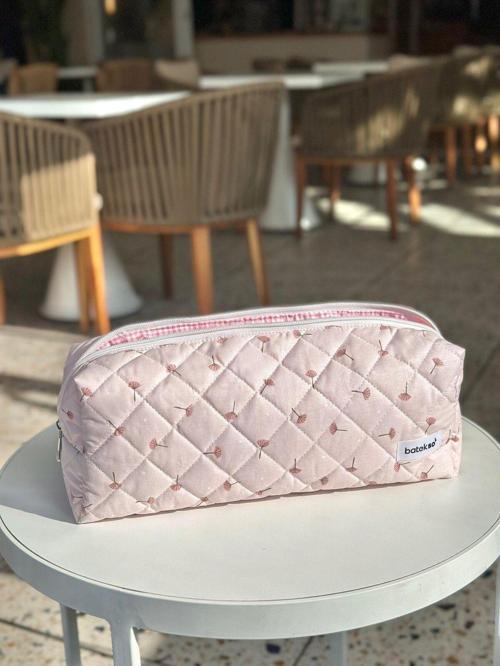 Toz Pembe Tüy Desenli Saç Şekillendiricileri İçin Seyahat Çantası - Xl Boy