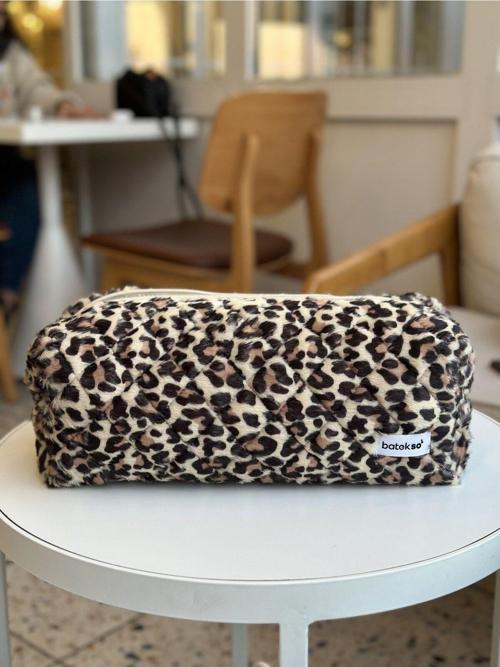 Peluş Leopar Desenli Saç Şekillendiricileri İçin Seyahat Çantası - Xl Boy