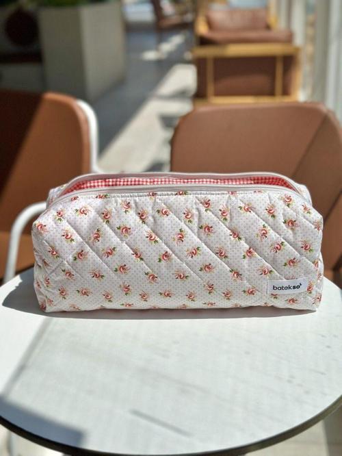 Kırmızı Mini Gül Desenli Saç Şekillendiricileri İçin Seyahat Çantası - Xl Boy