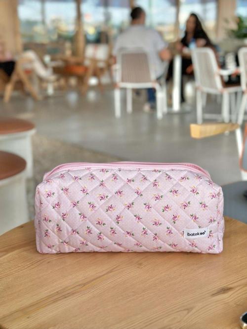 Toz Pembe Gül Desenli Saç Şekillendiricileri İçin Seyahat Çantası - Xl Boy