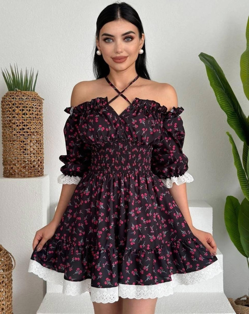 Marne Beli Lastikli Mini Elbise