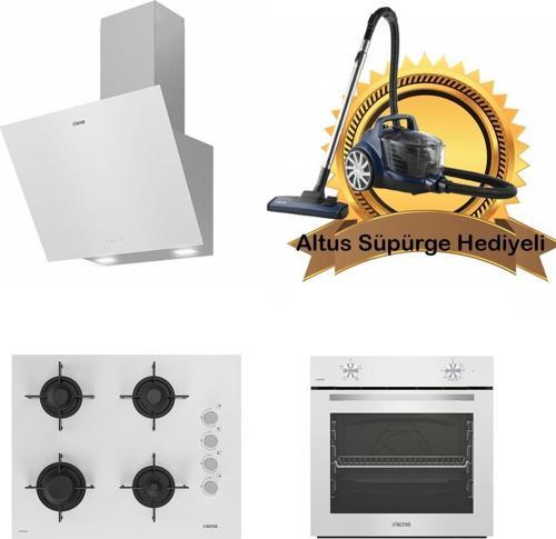 Beyaz Cam Ankastre Set 570 W - 159 Dw- 310 Hw - (Altus Süpürge Hediyeli)