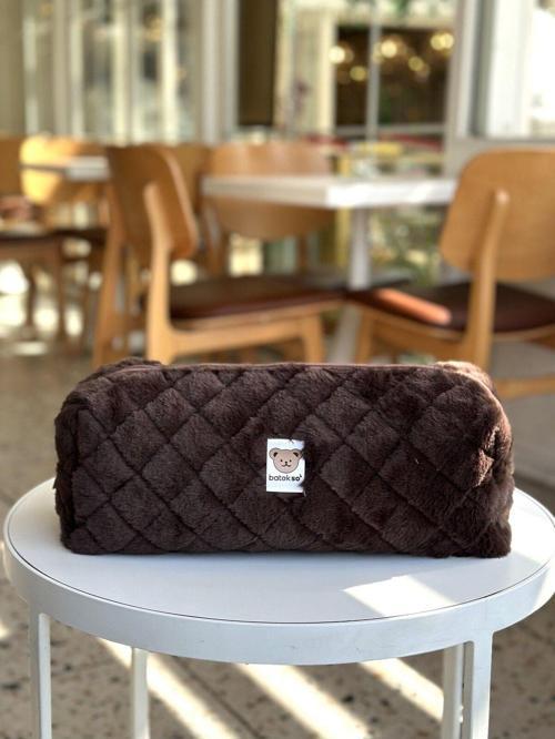 Koyu Acı Kahve Peluş Saç Şekillendiricileri İçin Seyahat Çantası - Xl Boy