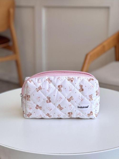 Pembe Ayıcık Desenli Kalem Çantası