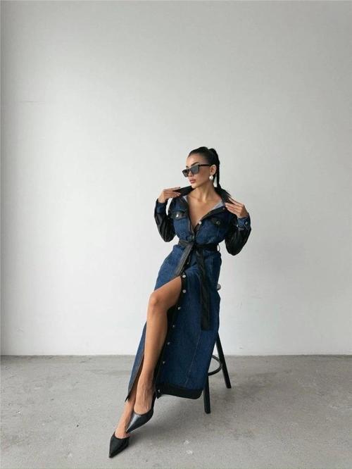 KOT ELBİSE UZUN ÖNDEN DÜĞMELİ - Mavi