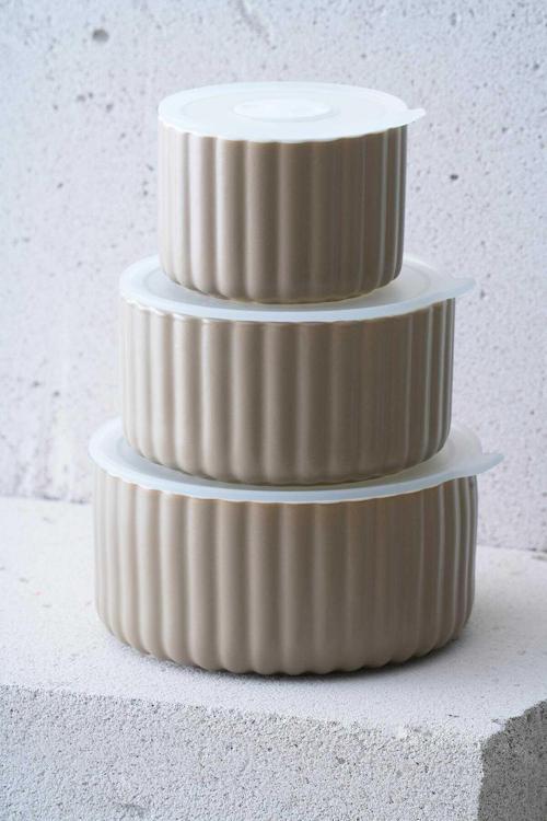 KAL-07464/6 Blush 10/13/15 cm 3 lü Kapaklı Saklama Kabı - Gri