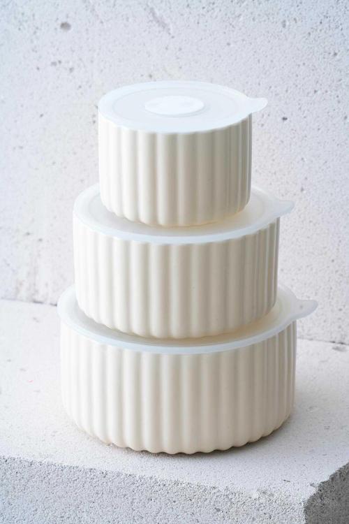 KAL-07464/6 Blush 10/13/15 cm 3 lü Kapaklı Saklama Kabı - Krem