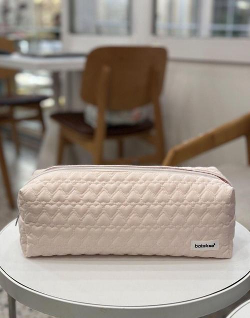Pastel Pembe Kalp İşlemeli Saç Şekillendiricileri İçin Seyahat Çantası - Xl Boy
