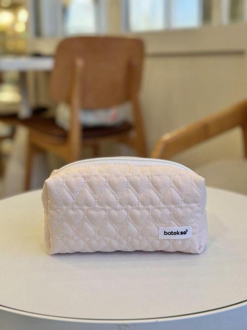 Pastel Pembe Kalp İşlemeli Kalem Çantası