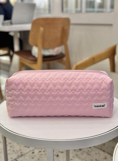 Koyu Pembe Kalp İşlemeli Saç Şekillendiricileri İçin Seyahat Çantası - Xl Boy