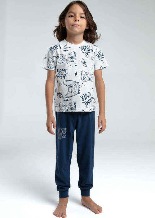 Erkek Çocuk Beyaz Kısa Kol Pijama Takım
