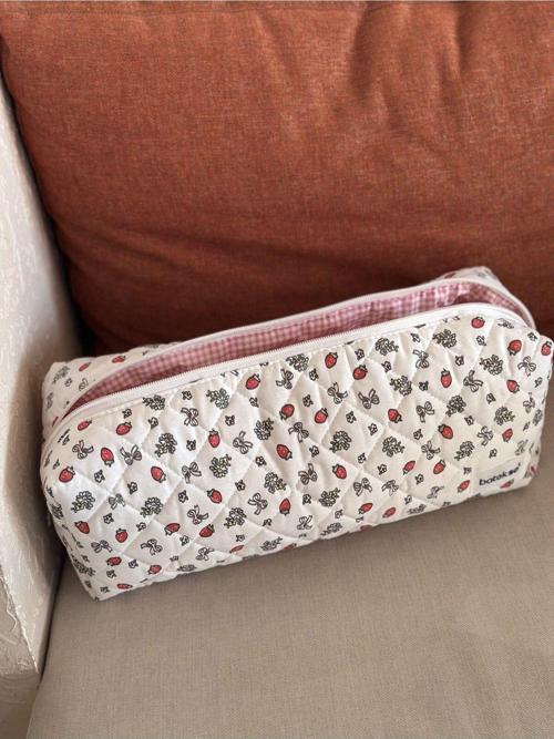 Kırmızı Çilek Desenli Saç Şekillendiricileri İçin Seyahat Çantası - Xl Boy