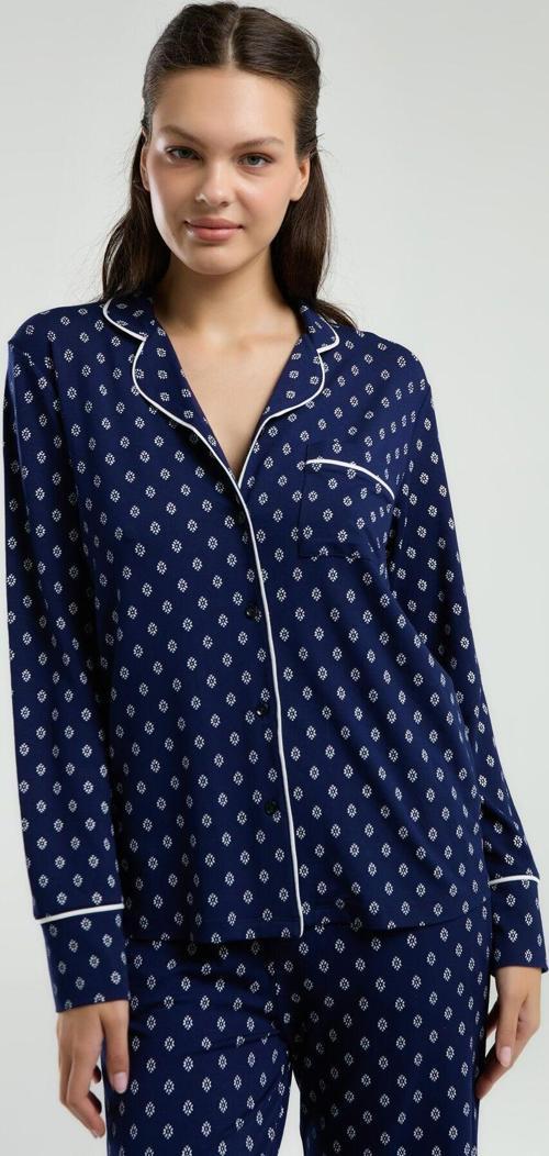 Kadın Lacivert Gömlek Pijama Takım