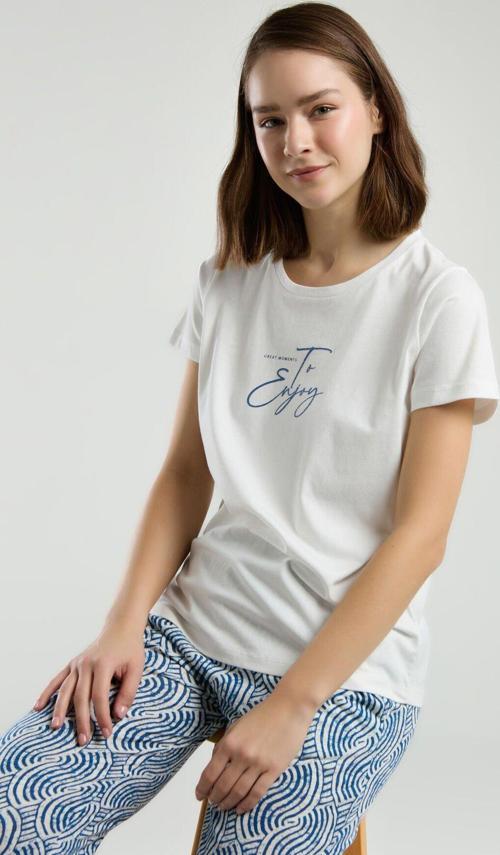 Kadın Beyaz Kısa Kol Pijama Takım