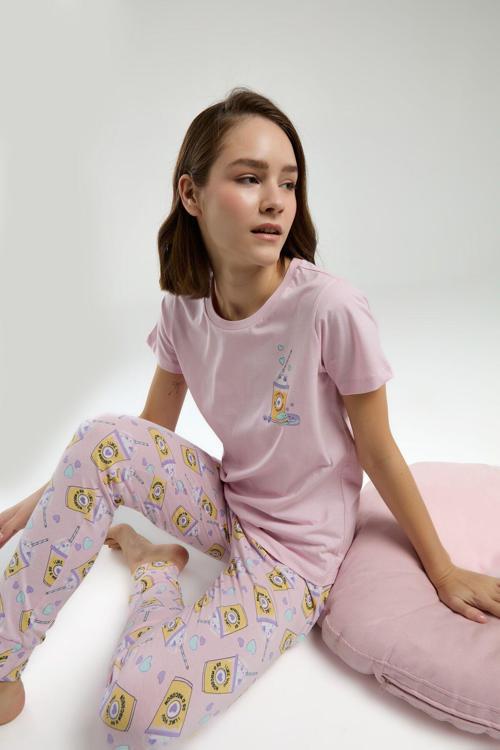 Kadın Pembe Kısa Kol Pijama Takım