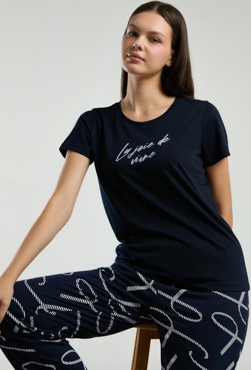 Kadın Lacivert Kısa Kol Pijama Takım